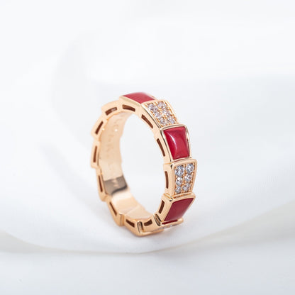 [Auream]SERPENTI RING PINK GOLD CARNELIAN DIAMOND PAVED 4MM