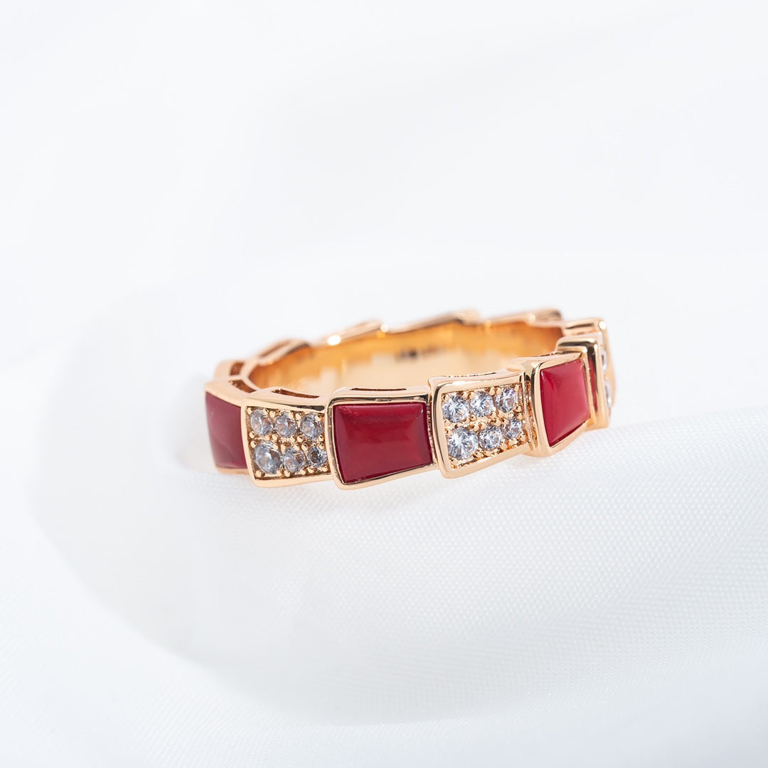 [Auream]SERPENTI RING PINK GOLD CARNELIAN DIAMOND PAVED 4MM