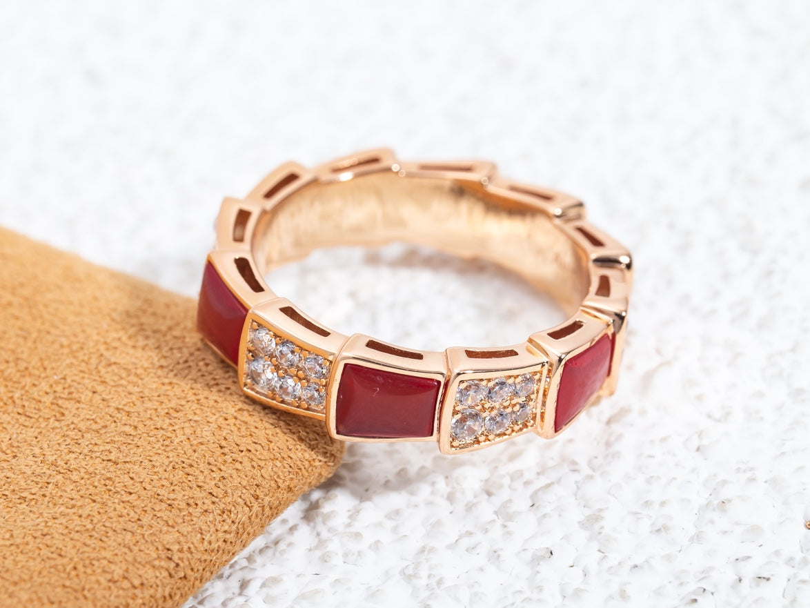 [Auream]SERPENTI RING PINK GOLD CARNELIAN DIAMOND PAVED 4MM