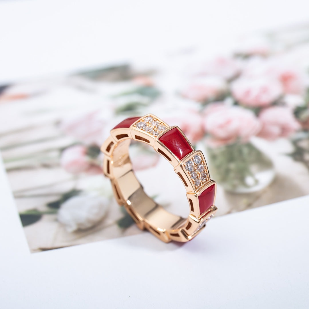 [Auream]SERPENTI RING PINK GOLD CARNELIAN DIAMOND PAVED 4MM