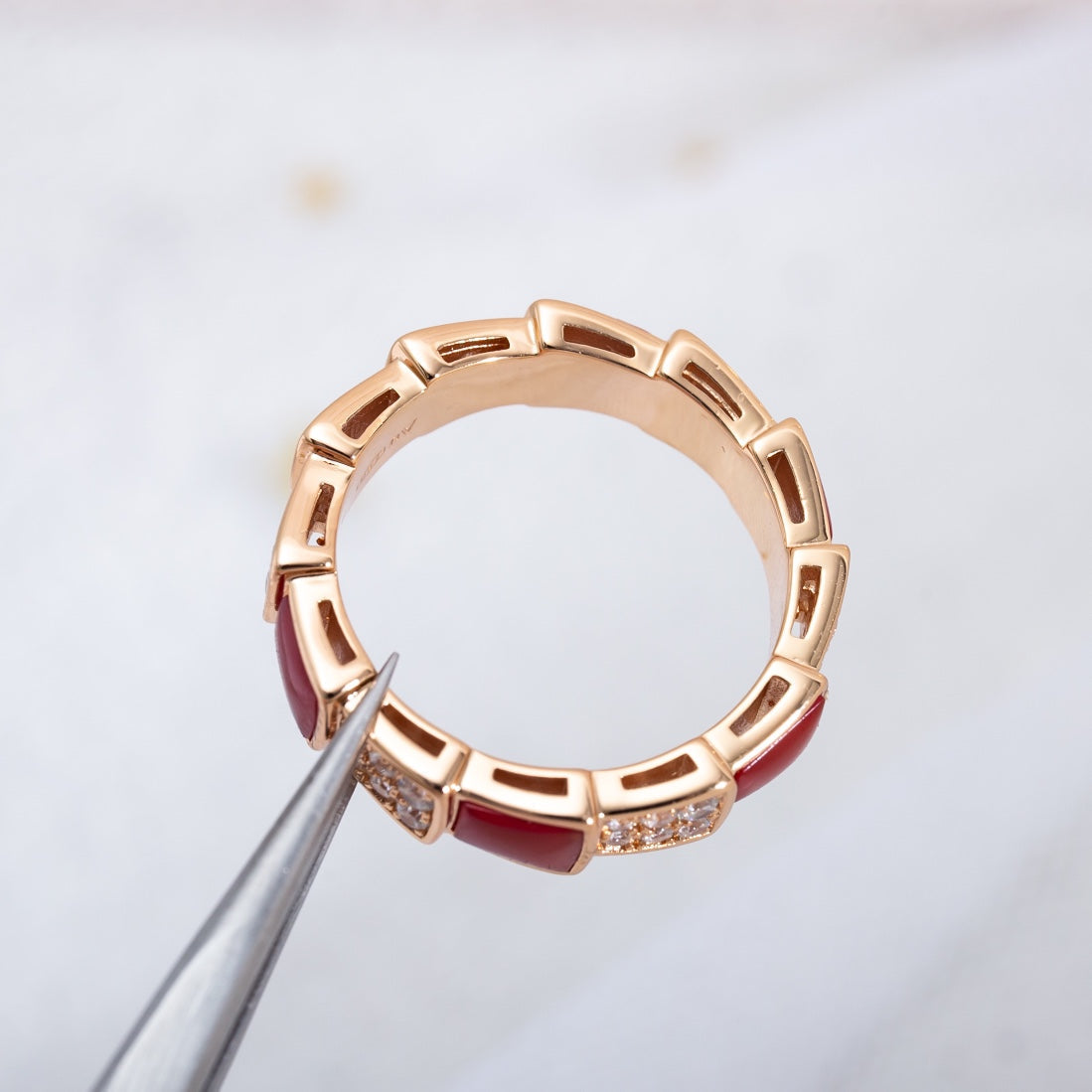[Auream]SERPENTI RING PINK GOLD CARNELIAN DIAMOND PAVED 4MM