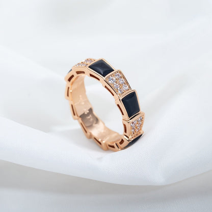 [Auream]SERPENTI RING PINK GOLD BLACK MOP DIAMOND PAVED 4MM