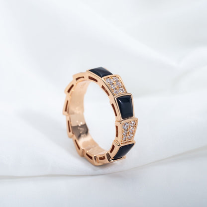[Auream]SERPENTI RING PINK GOLD BLACK MOP DIAMOND PAVED 4MM