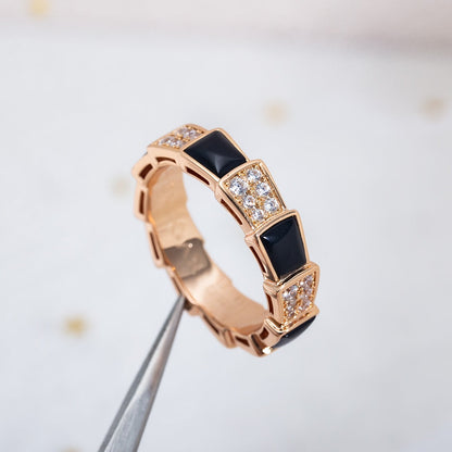 [Auream]SERPENTI RING PINK GOLD BLACK MOP DIAMOND PAVED 4MM