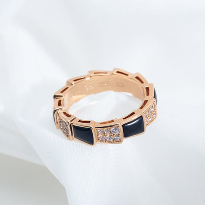 [Auream]SERPENTI RING PINK GOLD BLACK MOP DIAMOND PAVED 4MM