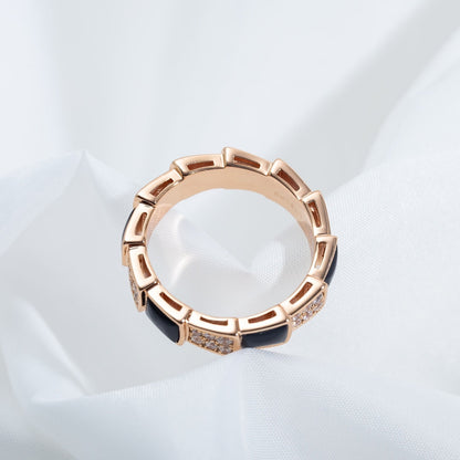[Auream]SERPENTI RING PINK GOLD BLACK MOP DIAMOND PAVED 4MM