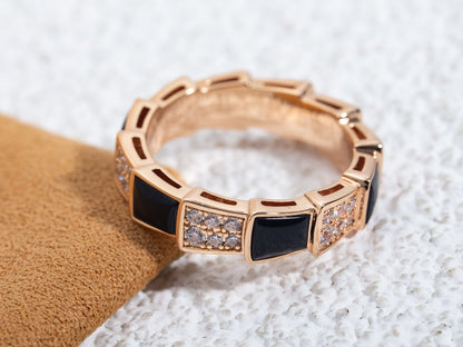 [Auream]SERPENTI RING PINK GOLD BLACK MOP DIAMOND PAVED 4MM
