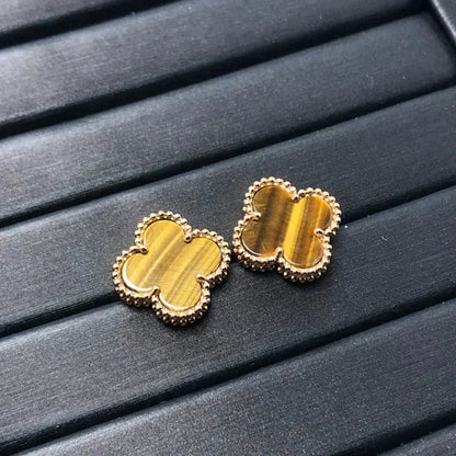 [Auream]CLOVER MEDIUM 1 MOTIFS TIGER EYE EARRINGS