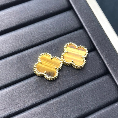 [Auream]CLOVER MEDIUM 1 MOTIFS TIGER EYE EARRINGS