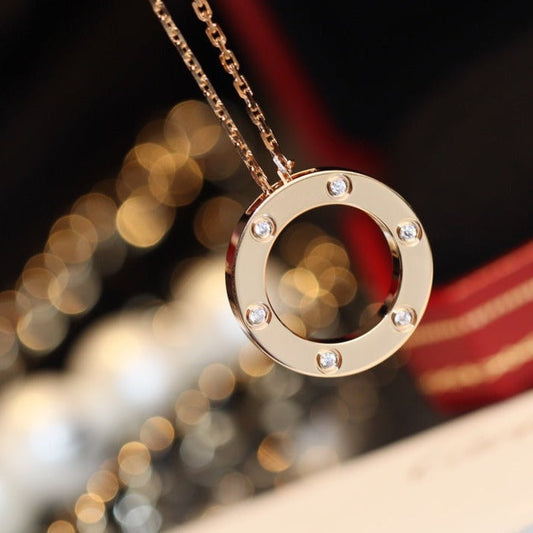 [Auream]LOVE NECKLACE 16MM 6 DIAMONDS PINK GOLD