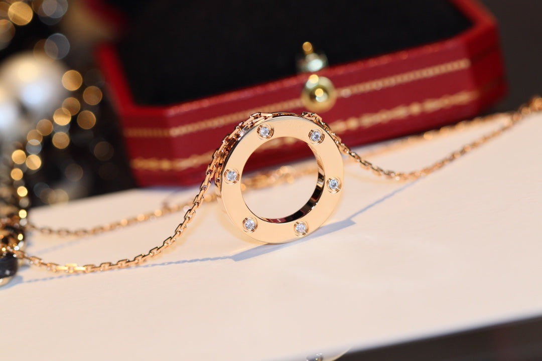 [Auream]LOVE NECKLACE 16MM 6 DIAMONDS PINK GOLD