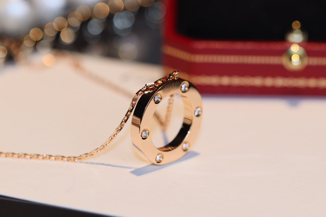 [Auream]LOVE NECKLACE 16MM 6 DIAMONDS PINK GOLD