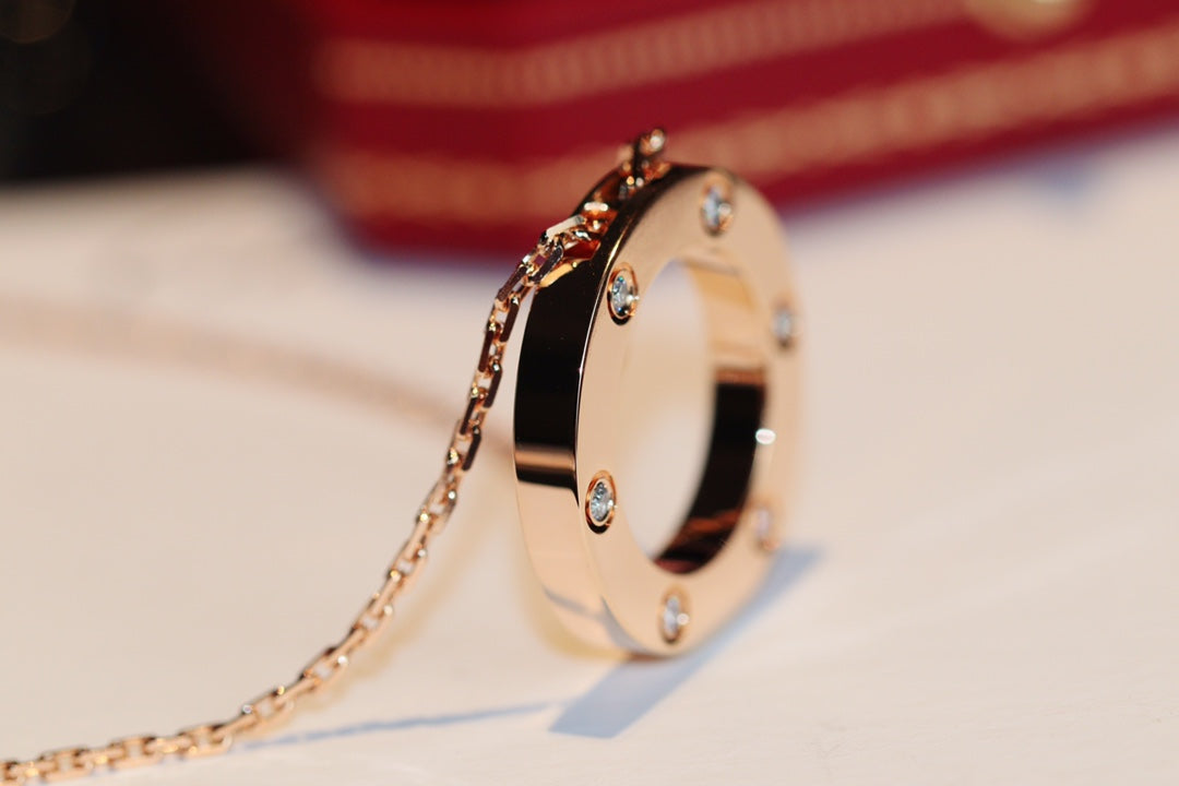[Auream]LOVE NECKLACE 16MM 6 DIAMONDS PINK GOLD