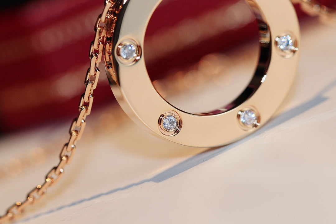 [Auream]LOVE NECKLACE 16MM 6 DIAMONDS PINK GOLD
