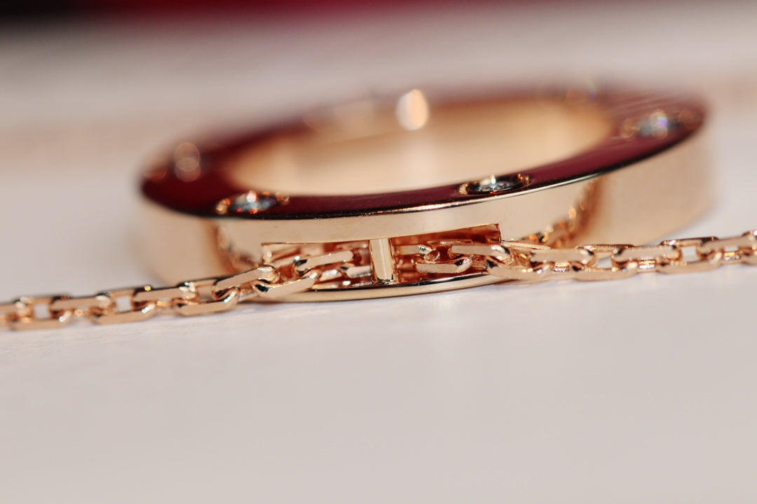 [Auream]LOVE NECKLACE 16MM 6 DIAMONDS PINK GOLD