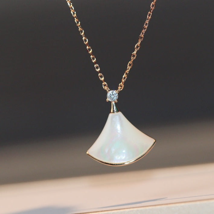 [Auream]DREAM NECKLACE WHITE MOP PINK GOLD 1 DIAMOND