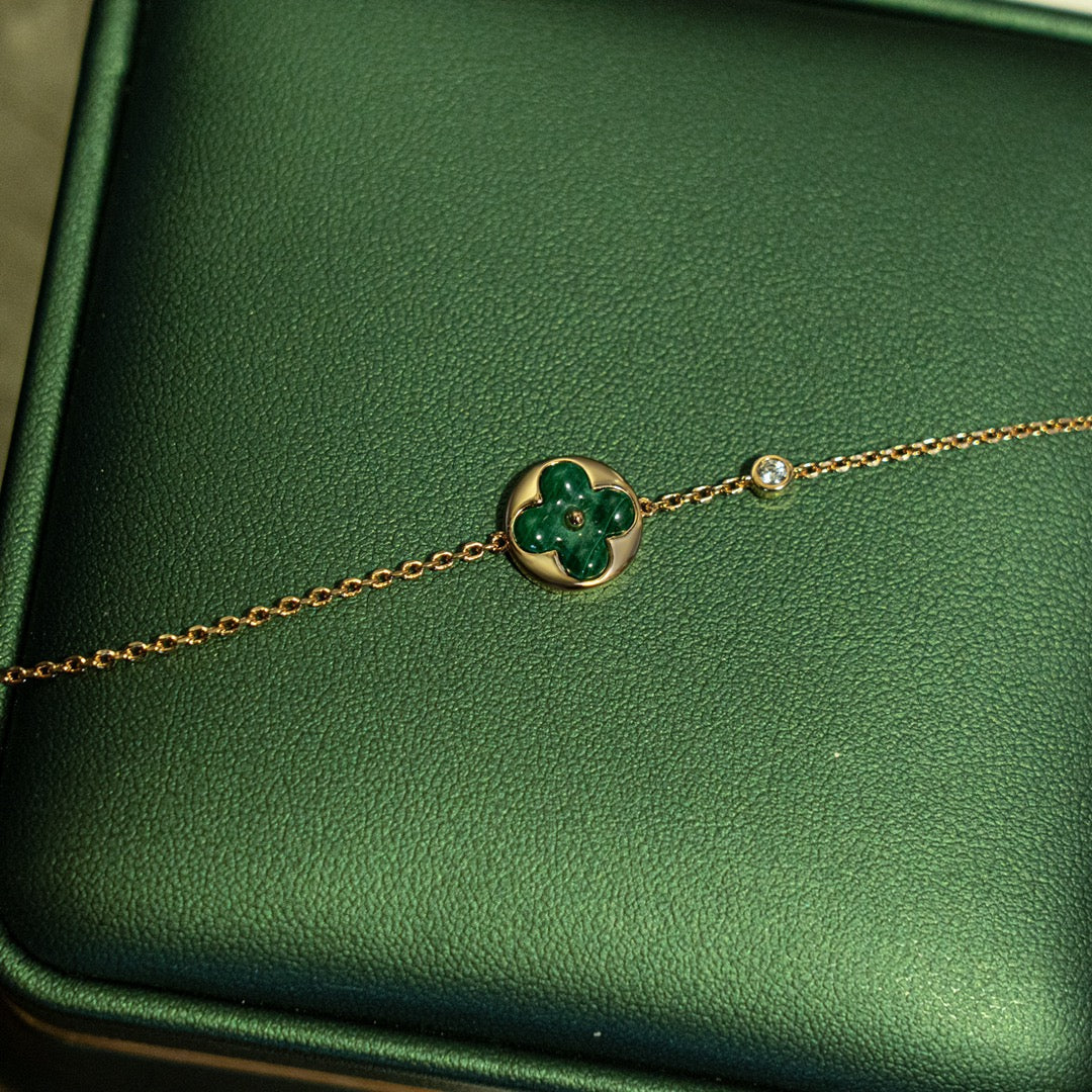 [Auream]SUN MALACHITE 1 DIAMOND PINK GOLD BRACELET