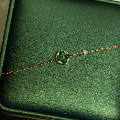 [Auream]SUN MALACHITE 1 DIAMOND PINK GOLD BRACELET