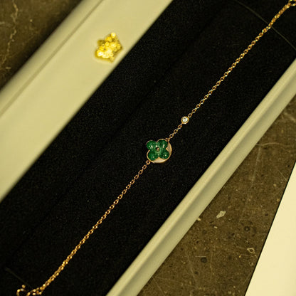 [Auream]SUN MALACHITE 1 DIAMOND PINK GOLD BRACELET