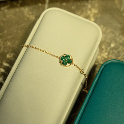 [Auream]SUN MALACHITE 1 DIAMOND PINK GOLD BRACELET