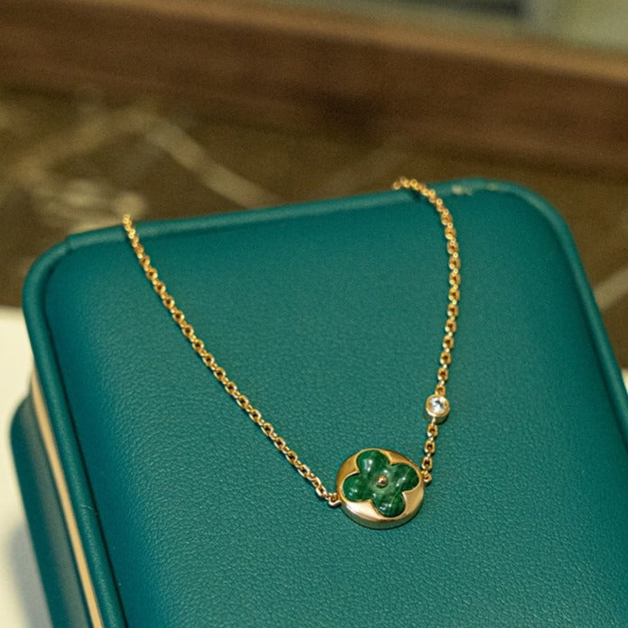 [Auream]SUN MALACHITE 1 DIAMOND PINK GOLD BRACELET