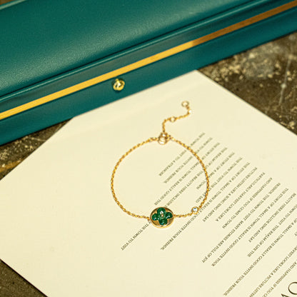 [Auream]SUN MALACHITE 1 DIAMOND PINK GOLD BRACELET