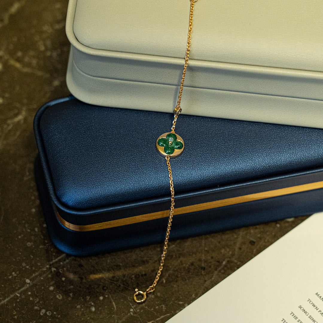 [Auream]SUN MALACHITE 1 DIAMOND PINK GOLD BRACELET