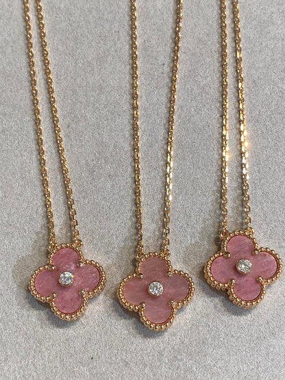 [Auream]CLOVER 15MM DIAMOND RHODONITE NECKLACE