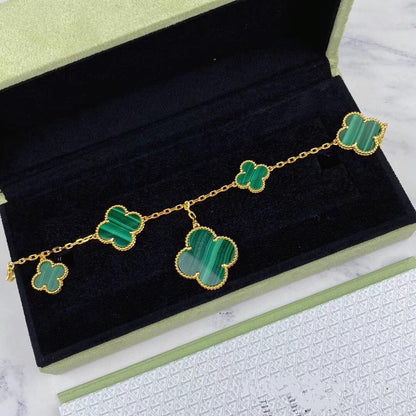 [Auream]MAGIC CLOVER MALACHITE GOLD BRACELET 5 MOTIFS
