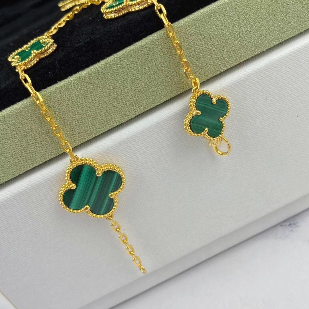 [Auream]MAGIC CLOVER MALACHITE GOLD BRACELET 5 MOTIFS