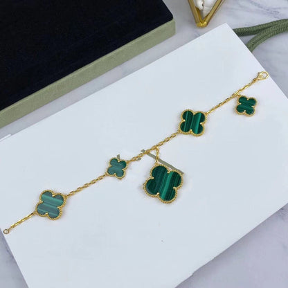 [Auream]MAGIC CLOVER MALACHITE GOLD BRACELET 5 MOTIFS