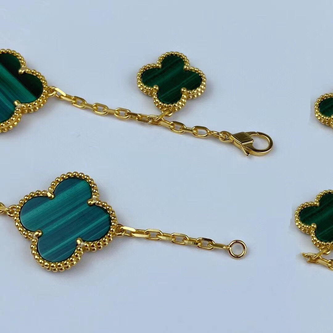 [Auream]MAGIC CLOVER MALACHITE GOLD BRACELET 5 MOTIFS