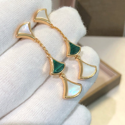 [Auream]DREAM EARRINGS 3 MOTIFS MALACHITE MOP PINK GOLD