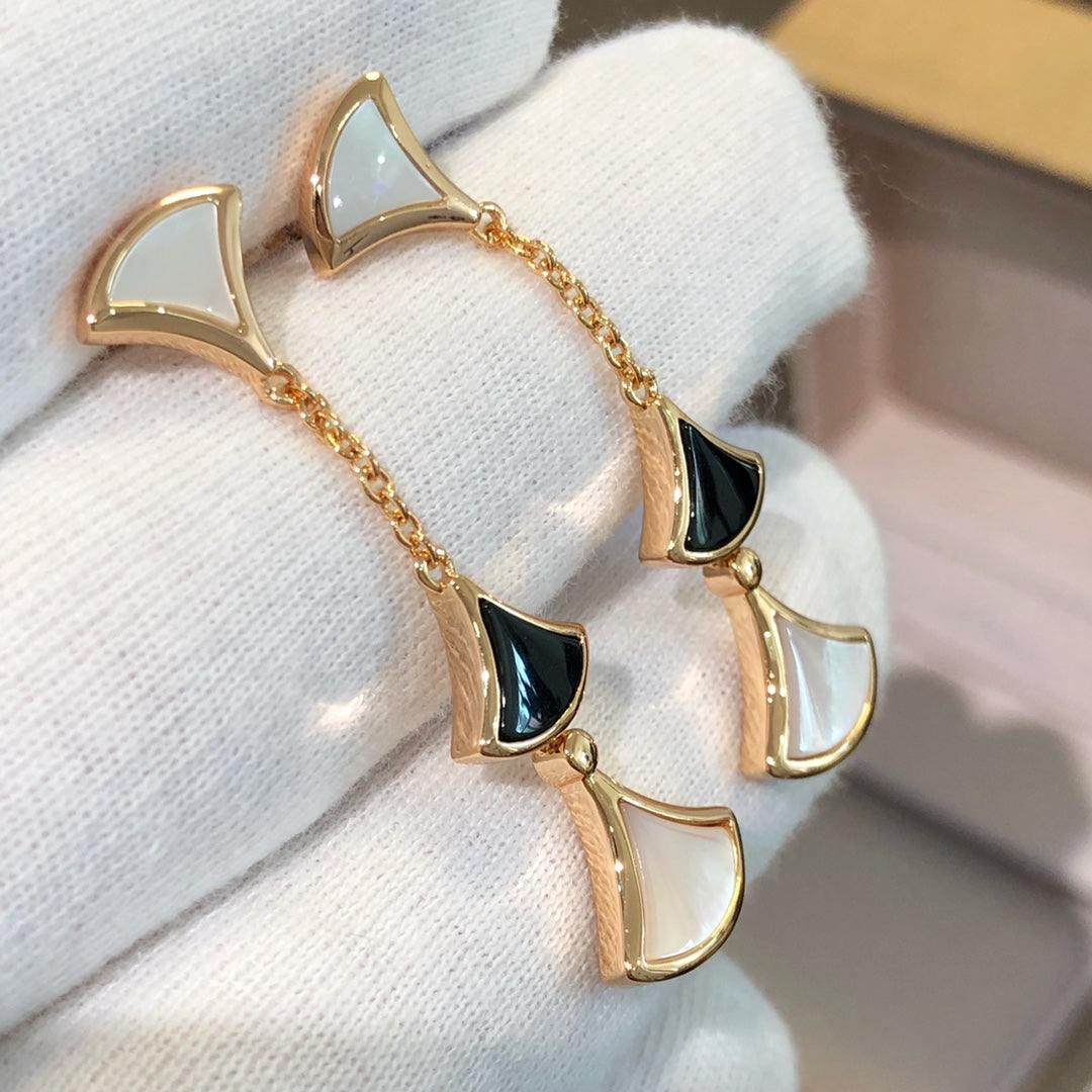 [Auream]DREAM EARRINGS 3 MOTIFS ONYX MOP PINK GOLD