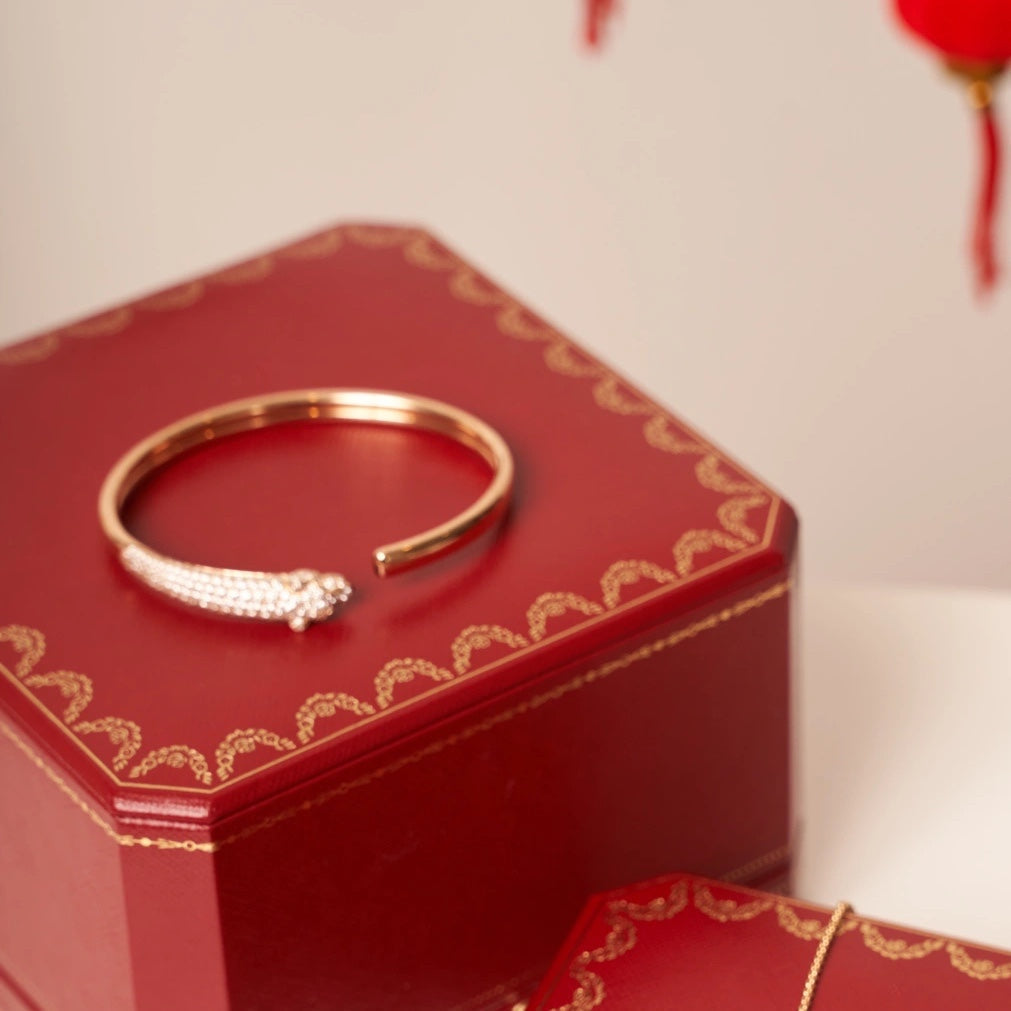 [Auream]PANTHERE ROSE GOLD DIAMOND OPEN BRACELET