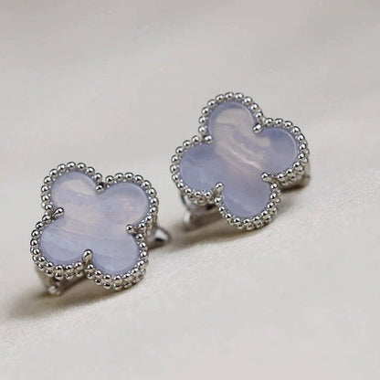 [Auream]CLOVER MEDIUM 1 MOTIFS  WHITE MOP EARRINGS SILVER