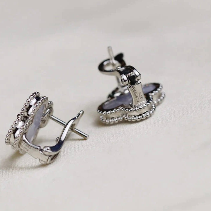 [Auream]CLOVER MEDIUM 1 MOTIFS  WHITE MOP EARRINGS SILVER