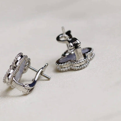[Auream]CLOVER MEDIUM 1 MOTIFS  WHITE MOP EARRINGS SILVER