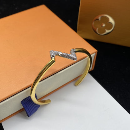 [Auream]VOLTE UPSITE DOWN DIAMOND GOLD OPEN BRACELET