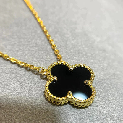 [Auream]CLOVER 15MM BLACK ONYX SINGLE FLOWER NECKLACE