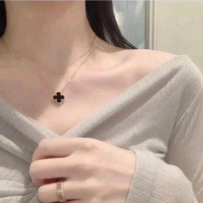 [Auream]CLOVER 15MM BLACK ONYX SINGLE FLOWER NECKLACE