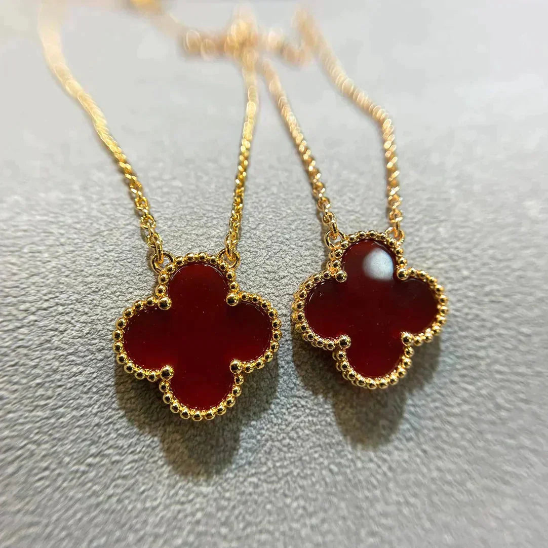 [Auream]CLOVER 15MM CARNELIAN SINGLE FLOWER NECKLACE