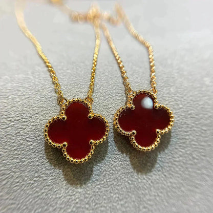 [Auream]CLOVER 15MM CARNELIAN SINGLE FLOWER NECKLACE