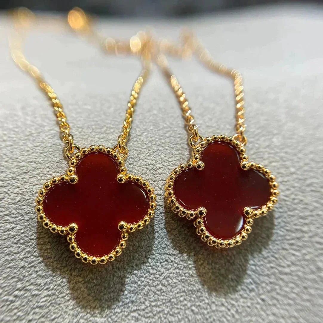 [Auream]CLOVER 15MM CARNELIAN SINGLE FLOWER NECKLACE