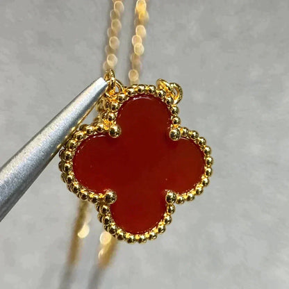 [Auream]CLOVER 15MM CARNELIAN SINGLE FLOWER NECKLACE