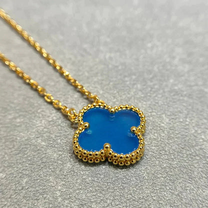 [Auream]CLOVER 15MM BLUE AGATE NECKLACE