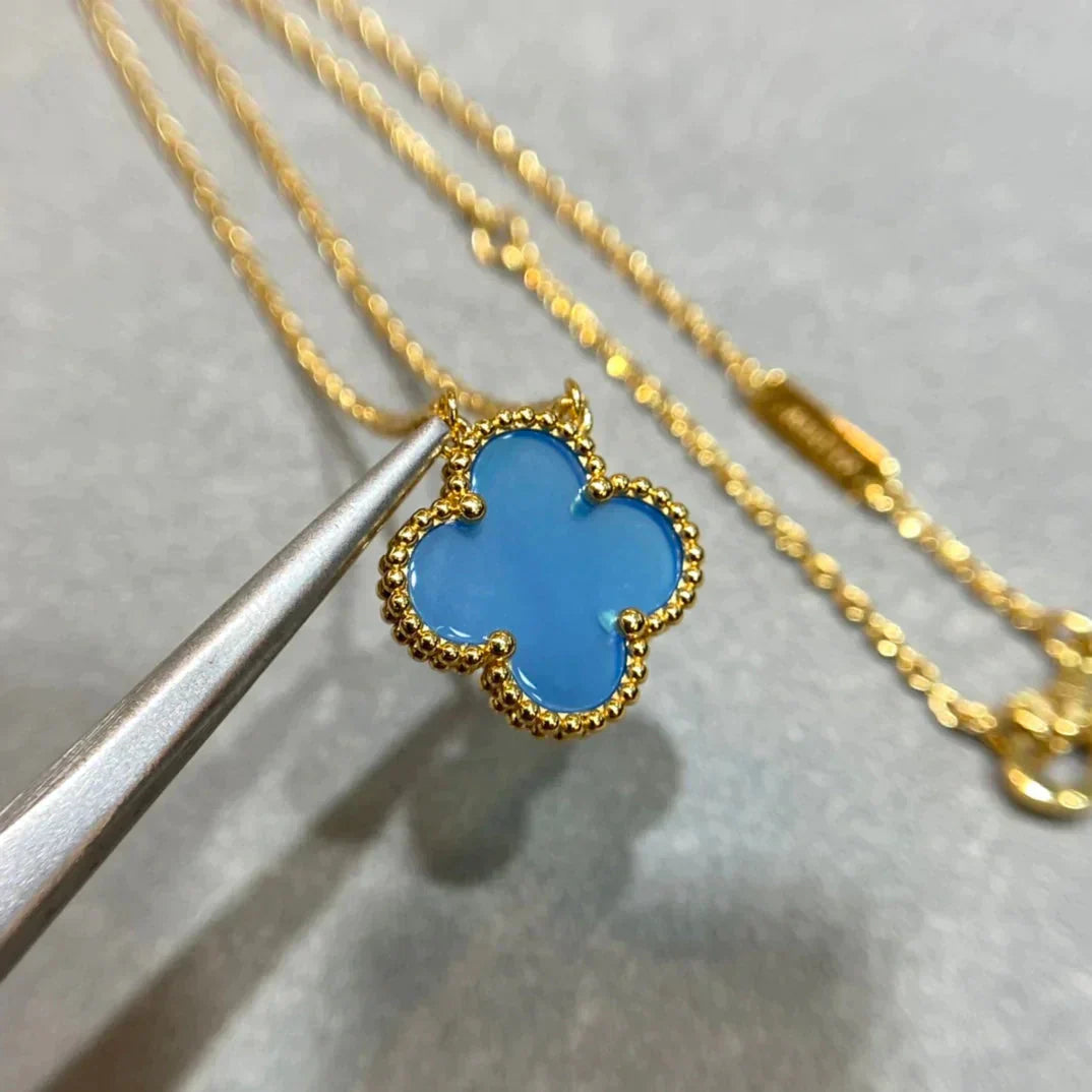 [Auream]CLOVER 15MM BLUE AGATE NECKLACE