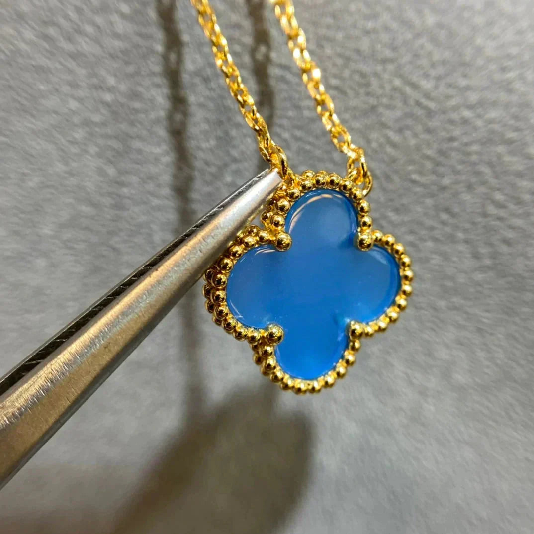 [Auream]CLOVER 15MM BLUE AGATE NECKLACE
