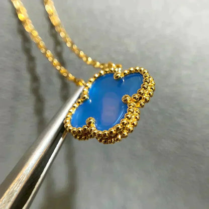 [Auream]CLOVER 15MM BLUE AGATE NECKLACE