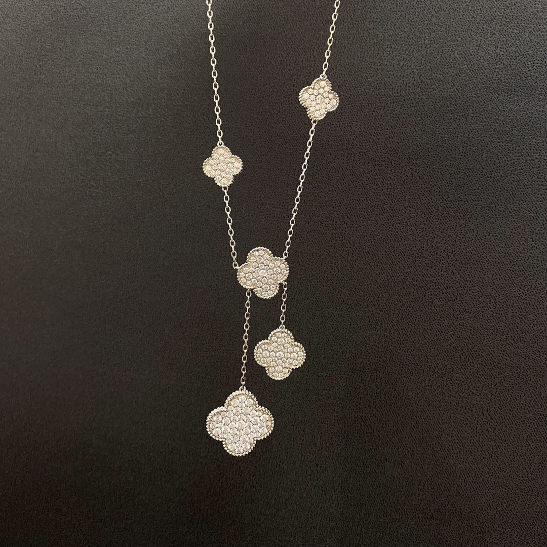 [Auream]CLOVER 5 MOTIFS SILVER DIAMONDS NECKLACE